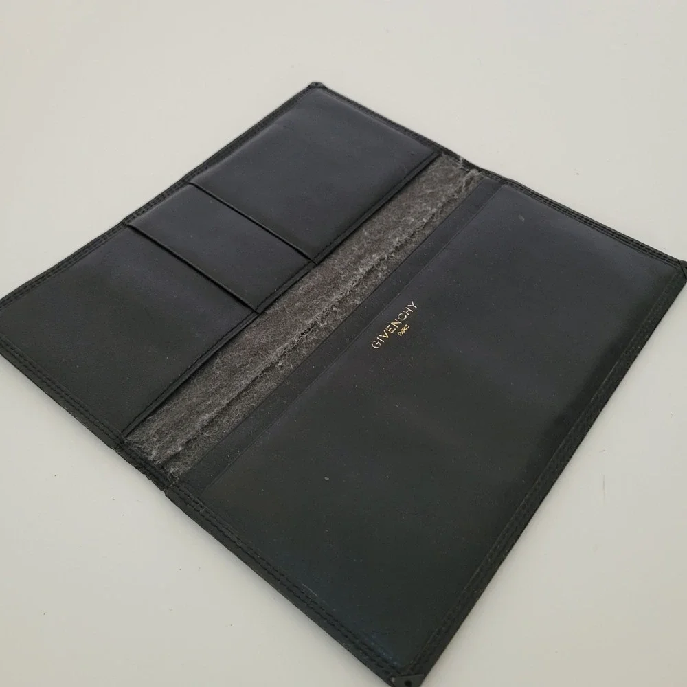 Givenchy Vintage Black Leather Long Bifold Wallet 4G Logo Paris Mens Womens